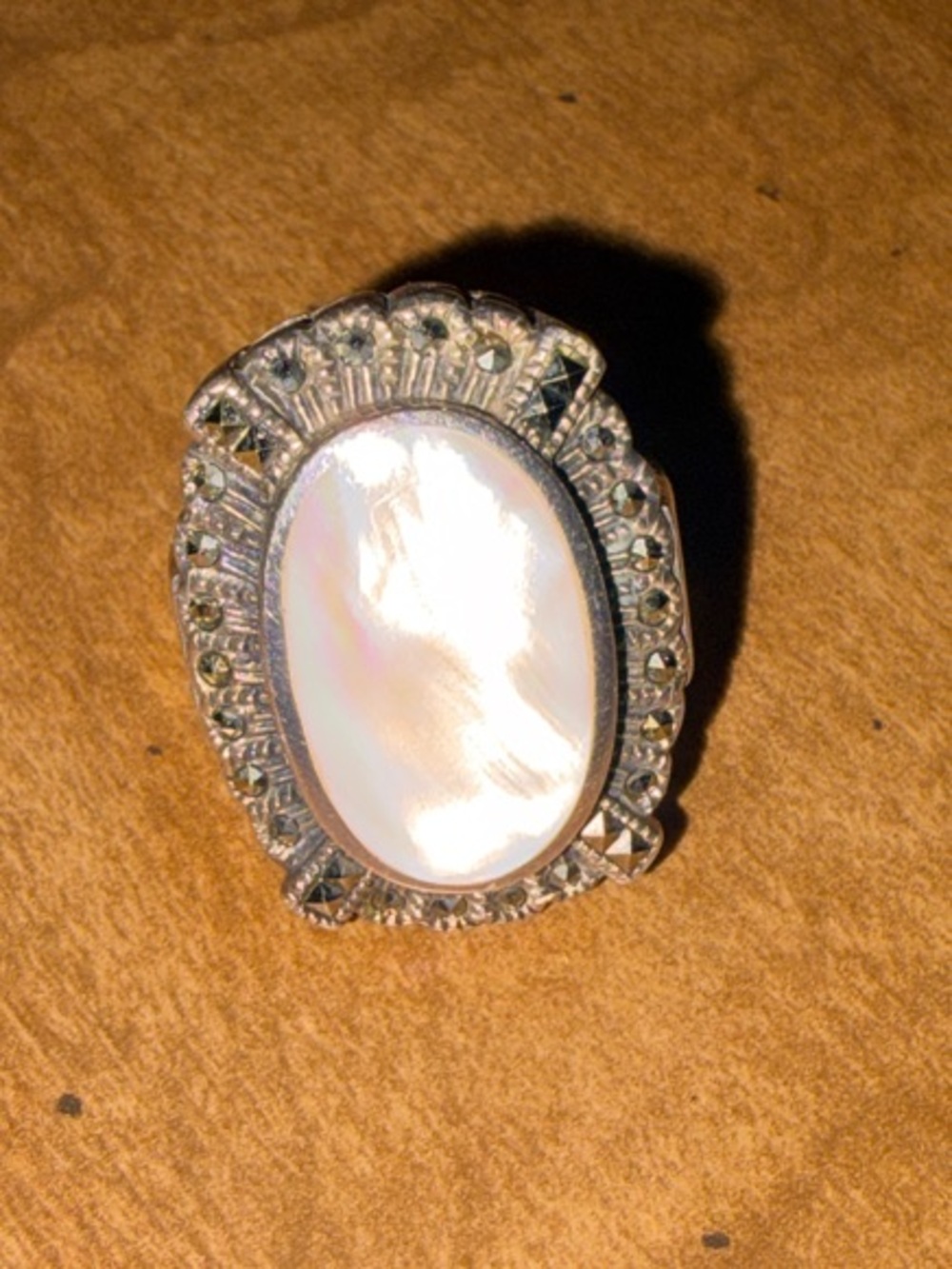 Mother of Pearl Oval Statement Ring - White and Silver